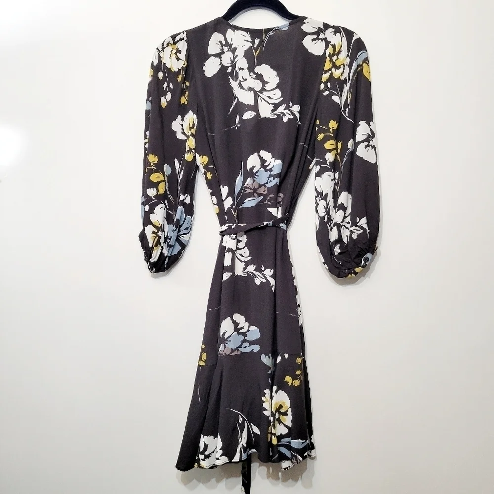 Yumi Kim Love Wins Black Floral Ruffled Wrap Dress Size Small - Picture 5 of 12